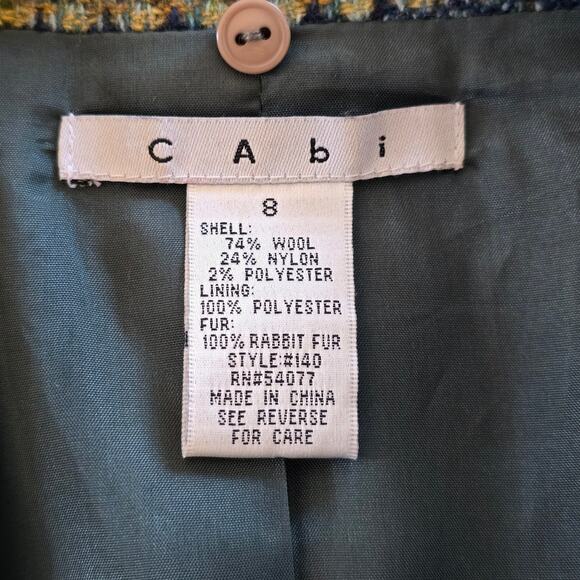 CAbi Wool Blend Plaid Fitted Cropped Blazer Jacket Green Blue Sz 8 - Picture 3 of 4